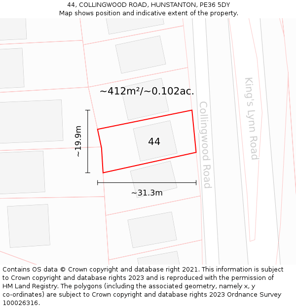 44, COLLINGWOOD ROAD, HUNSTANTON, PE36 5DY: Plot and title map