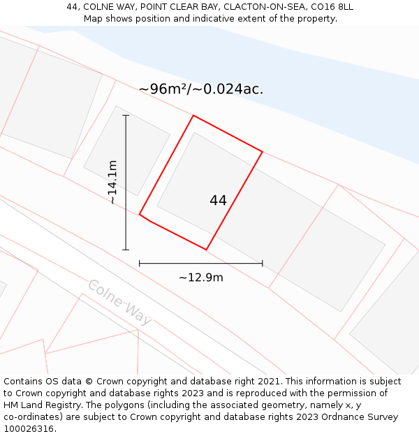 44, COLNE WAY, POINT CLEAR BAY, CLACTON-ON-SEA, CO16 8LL: Plot and title map