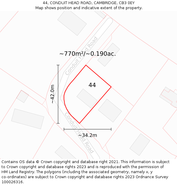 44, CONDUIT HEAD ROAD, CAMBRIDGE, CB3 0EY: Plot and title map