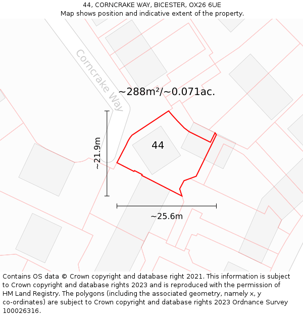 44, CORNCRAKE WAY, BICESTER, OX26 6UE: Plot and title map