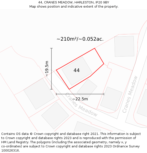 44, CRANES MEADOW, HARLESTON, IP20 9BY: Plot and title map