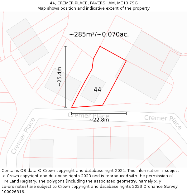 44, CREMER PLACE, FAVERSHAM, ME13 7SG: Plot and title map