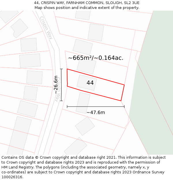 44, CRISPIN WAY, FARNHAM COMMON, SLOUGH, SL2 3UE: Plot and title map