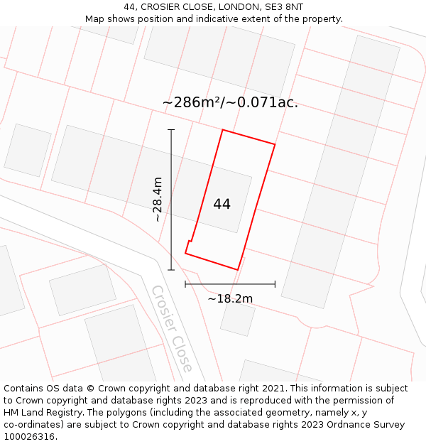44, CROSIER CLOSE, LONDON, SE3 8NT: Plot and title map
