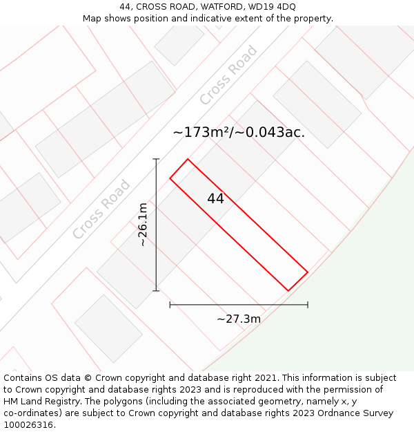 44, CROSS ROAD, WATFORD, WD19 4DQ: Plot and title map