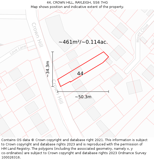 44, CROWN HILL, RAYLEIGH, SS6 7HG: Plot and title map