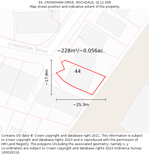 44, CROWSHAW DRIVE, ROCHDALE, OL12 0SR: Plot and title map