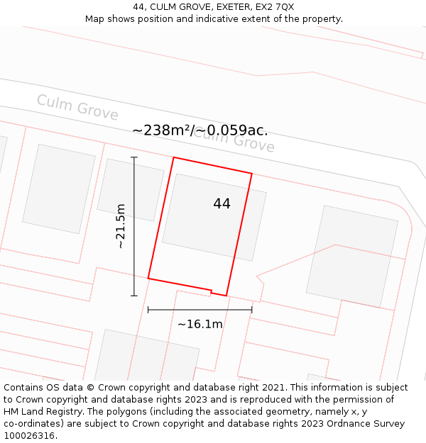 44, CULM GROVE, EXETER, EX2 7QX: Plot and title map