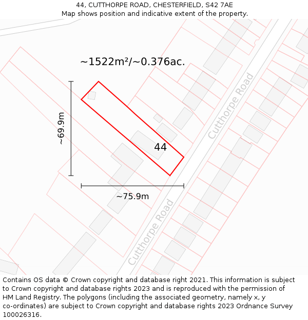 44, CUTTHORPE ROAD, CHESTERFIELD, S42 7AE: Plot and title map