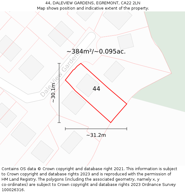 44, DALEVIEW GARDENS, EGREMONT, CA22 2LN: Plot and title map