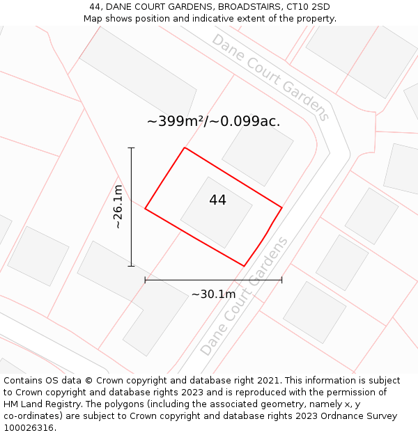 44, DANE COURT GARDENS, BROADSTAIRS, CT10 2SD: Plot and title map