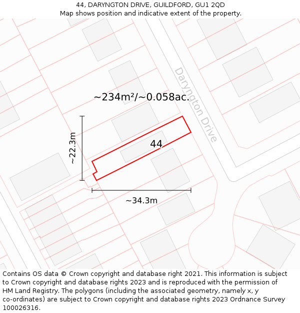 44, DARYNGTON DRIVE, GUILDFORD, GU1 2QD: Plot and title map