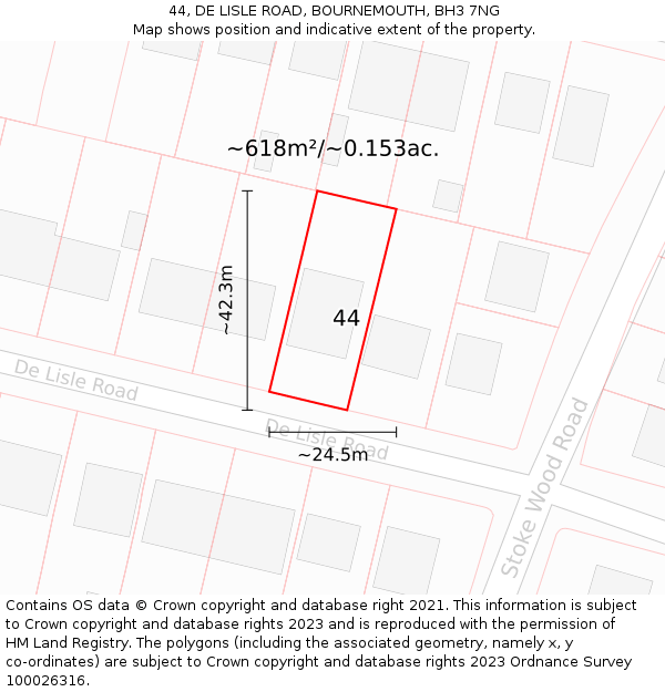44, DE LISLE ROAD, BOURNEMOUTH, BH3 7NG: Plot and title map