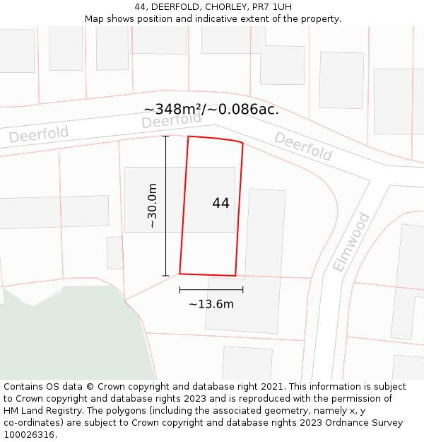 44, DEERFOLD, CHORLEY, PR7 1UH: Plot and title map