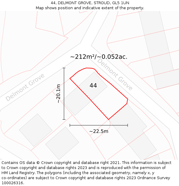 44, DELMONT GROVE, STROUD, GL5 1UN: Plot and title map