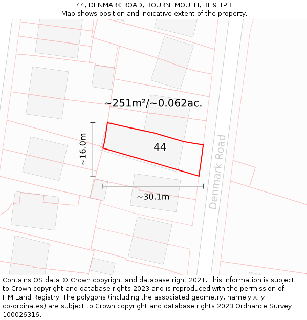 44, DENMARK ROAD, BOURNEMOUTH, BH9 1PB: Plot and title map