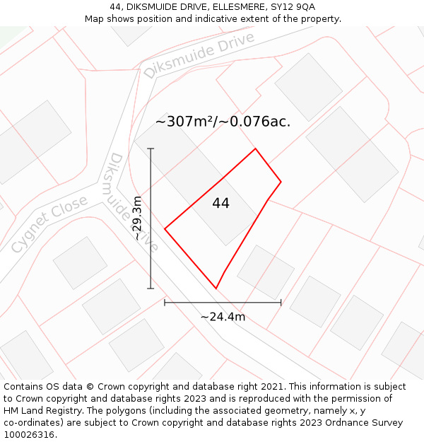 44, DIKSMUIDE DRIVE, ELLESMERE, SY12 9QA: Plot and title map