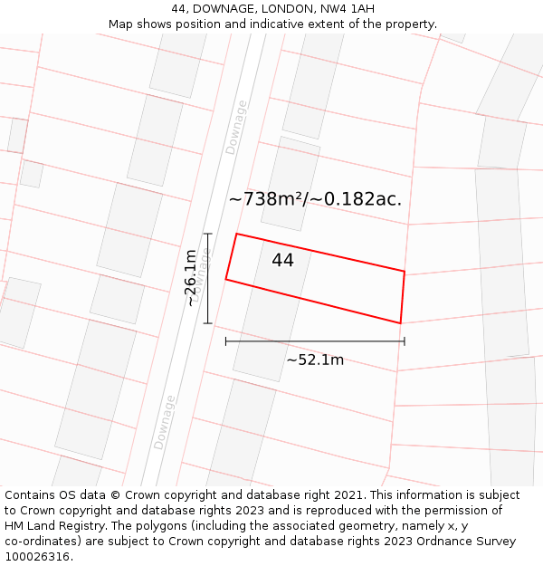 44, DOWNAGE, LONDON, NW4 1AH: Plot and title map
