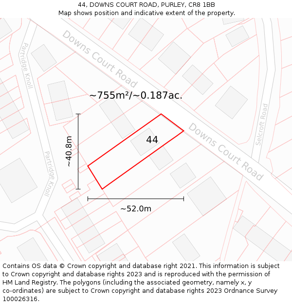 44, DOWNS COURT ROAD, PURLEY, CR8 1BB: Plot and title map