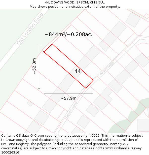 44, DOWNS WOOD, EPSOM, KT18 5UL: Plot and title map