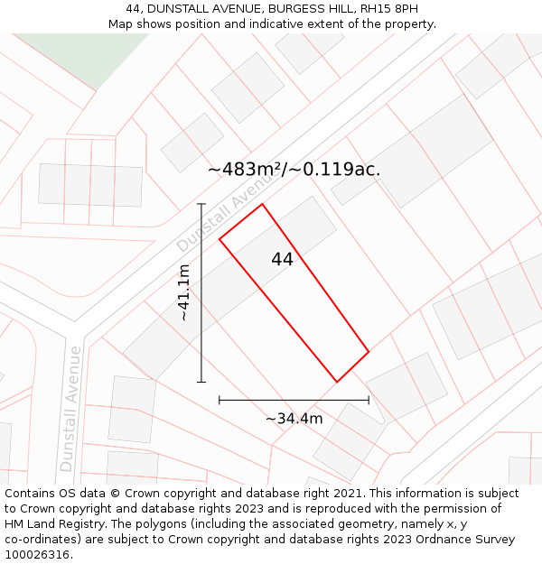 44, DUNSTALL AVENUE, BURGESS HILL, RH15 8PH: Plot and title map