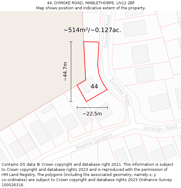 44, DYMOKE ROAD, MABLETHORPE, LN12 2BF: Plot and title map