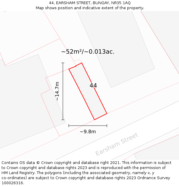 44, EARSHAM STREET, BUNGAY, NR35 1AQ: Plot and title map