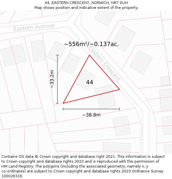 44, EASTERN CRESCENT, NORWICH, NR7 0UH: Plot and title map