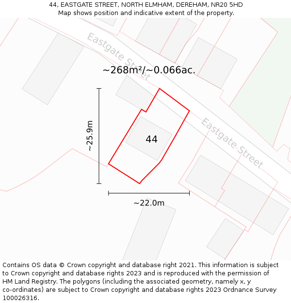 44, EASTGATE STREET, NORTH ELMHAM, DEREHAM, NR20 5HD: Plot and title map