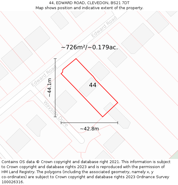 44, EDWARD ROAD, CLEVEDON, BS21 7DT: Plot and title map