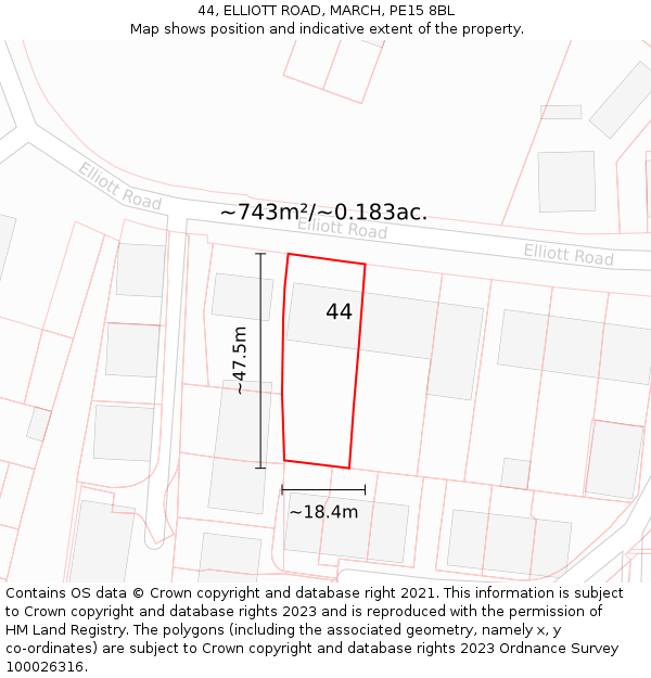 44, ELLIOTT ROAD, MARCH, PE15 8BL: Plot and title map