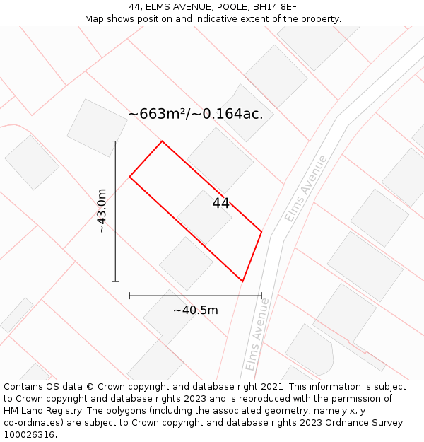 44, ELMS AVENUE, POOLE, BH14 8EF: Plot and title map