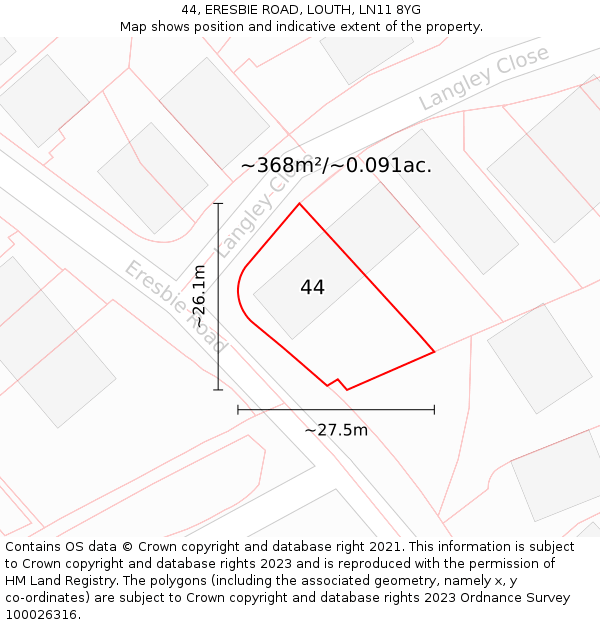 44, ERESBIE ROAD, LOUTH, LN11 8YG: Plot and title map