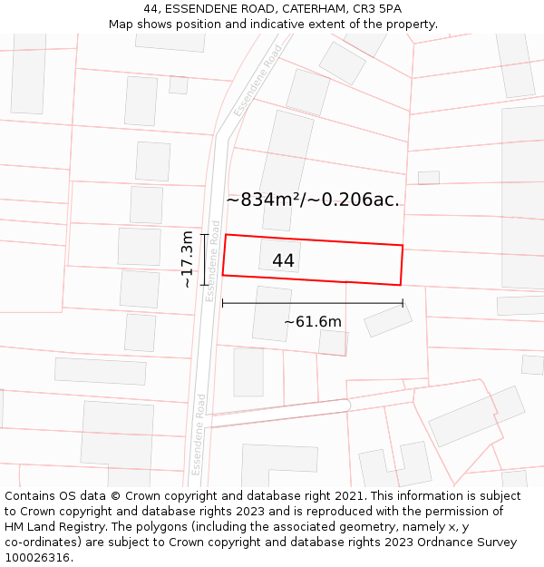 44, ESSENDENE ROAD, CATERHAM, CR3 5PA: Plot and title map