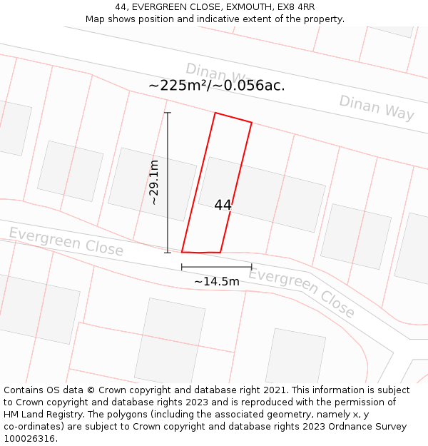 44, EVERGREEN CLOSE, EXMOUTH, EX8 4RR: Plot and title map