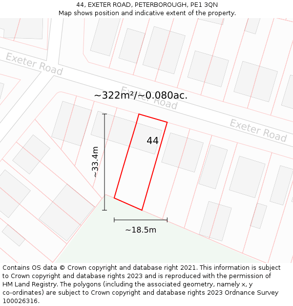 44, EXETER ROAD, PETERBOROUGH, PE1 3QN: Plot and title map