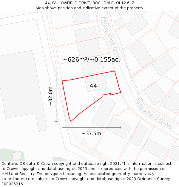 44, FALLOWFIELD DRIVE, ROCHDALE, OL12 6LZ: Plot and title map