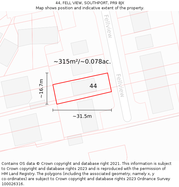 44, FELL VIEW, SOUTHPORT, PR9 8JX: Plot and title map