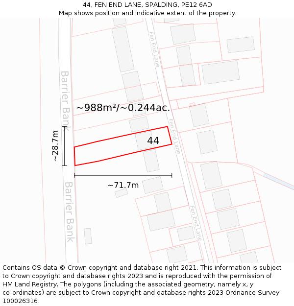 44, FEN END LANE, SPALDING, PE12 6AD: Plot and title map