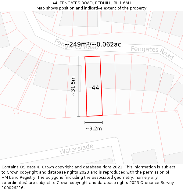 44, FENGATES ROAD, REDHILL, RH1 6AH: Plot and title map
