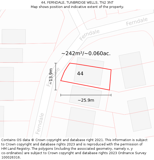 44, FERNDALE, TUNBRIDGE WELLS, TN2 3NT: Plot and title map