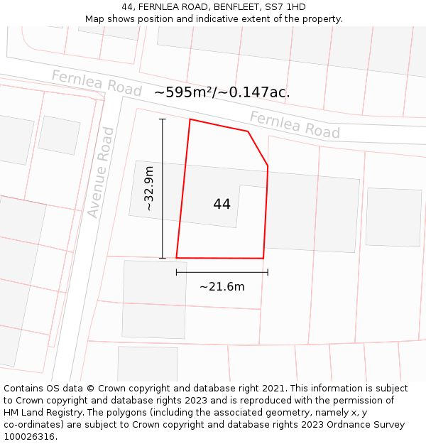 44, FERNLEA ROAD, BENFLEET, SS7 1HD: Plot and title map