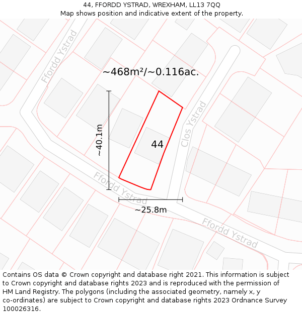 44, FFORDD YSTRAD, WREXHAM, LL13 7QQ: Plot and title map