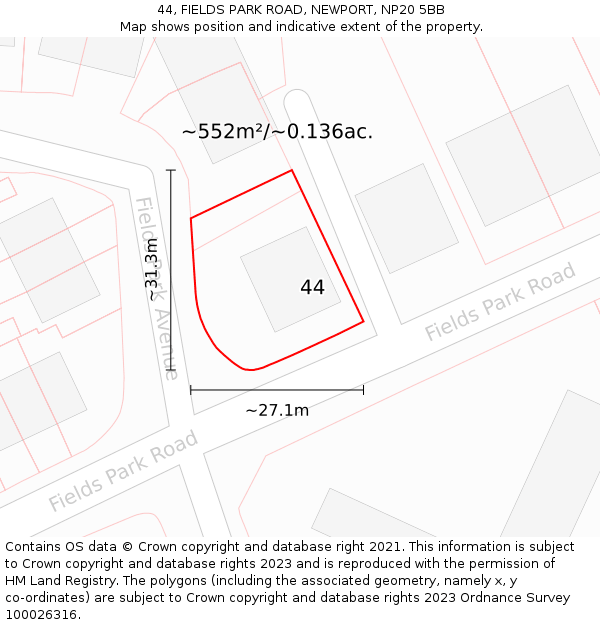 44, FIELDS PARK ROAD, NEWPORT, NP20 5BB: Plot and title map