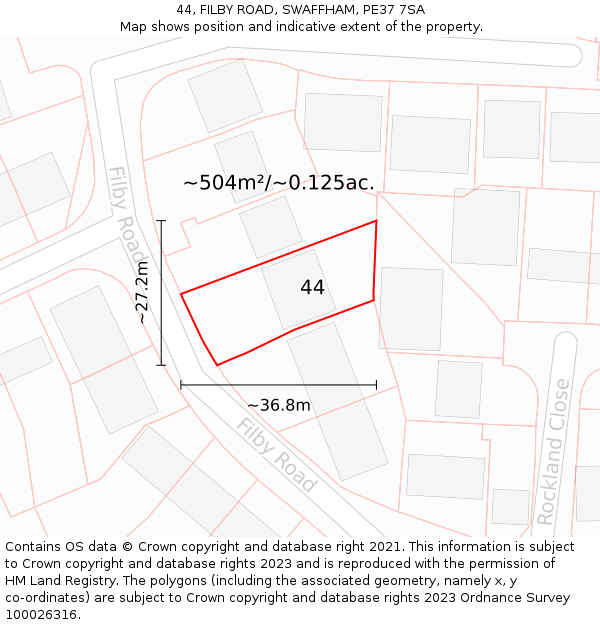 44, FILBY ROAD, SWAFFHAM, PE37 7SA: Plot and title map