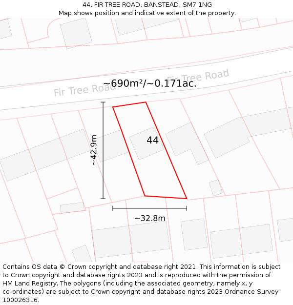 44, FIR TREE ROAD, BANSTEAD, SM7 1NG: Plot and title map