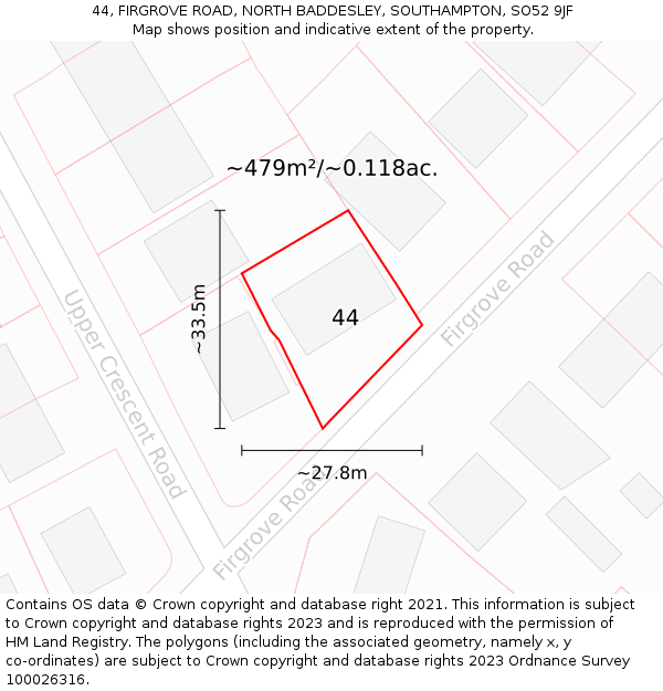 44, FIRGROVE ROAD, NORTH BADDESLEY, SOUTHAMPTON, SO52 9JF: Plot and title map