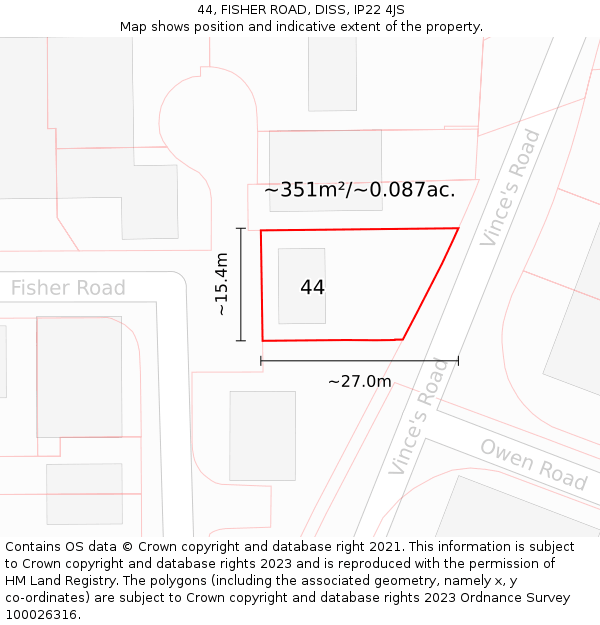 44, FISHER ROAD, DISS, IP22 4JS: Plot and title map