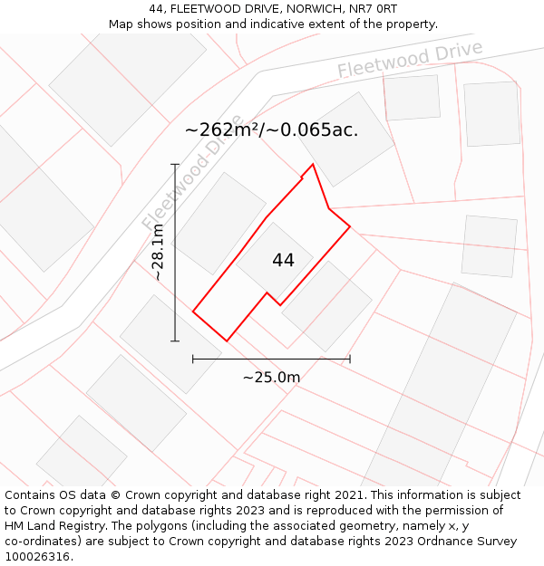 44, FLEETWOOD DRIVE, NORWICH, NR7 0RT: Plot and title map