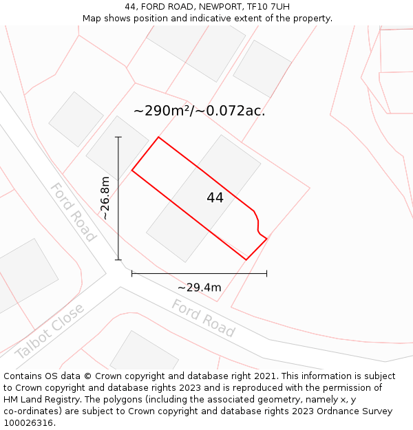44, FORD ROAD, NEWPORT, TF10 7UH: Plot and title map